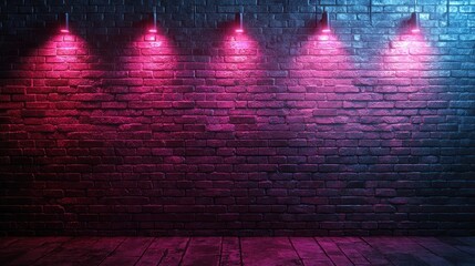 Naklejka premium Neon Lights on Brick Wall: A Vibrant Pink and Blue Backdrop