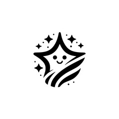 Smiling Star Logo in Black and White, Playful Design