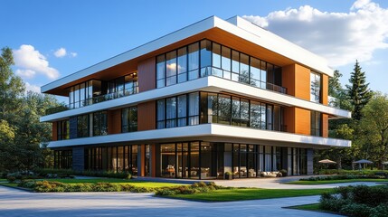 Fototapeta premium Modern Architectural Design: Luxurious Three-Story Building
