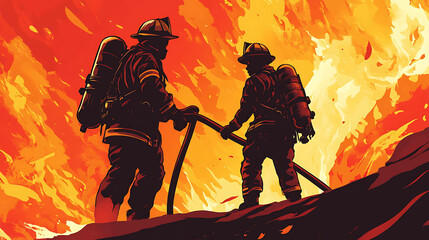 Obraz premium Firefighter couple fighting the flames, 2 Firefighter
