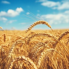 Golden Wheat Field Under Sunny Sky