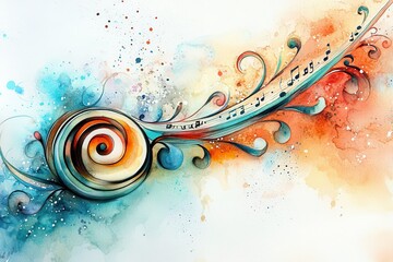 Watercolor Music Notes Design Abstract Swirl.