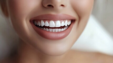 Obraz premium Close-up of a woman's bright, healthy smile with perfect teeth and lips.