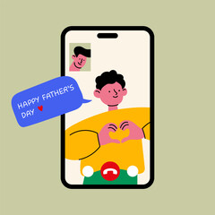 Father's Day greeting from son via video call – a modern illustration of a heartfelt virtual celebration.