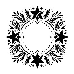 Elegant Black and White Star & Leaf Wreath, Floral Border Design