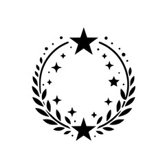 Black Star Laurel Wreath Icon on White Background