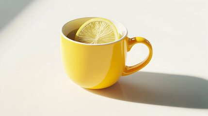 Freshly brewed cup of green tea with lemon on a white background, 4K hyperrealistic photo