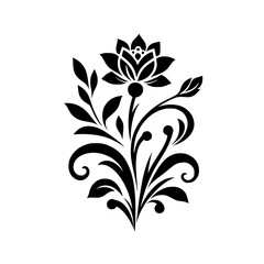 Elegant Black Floral Ornament on White Background