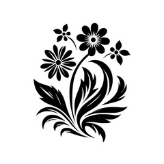 Floral Vector Design: Black & White Silhouette on White, Elegant Style