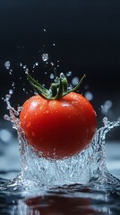 Red tomato splashing in water. (1)
