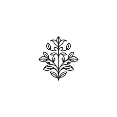 Minimalist Floral Line Art, Black & White Emblem, Botanical Vector