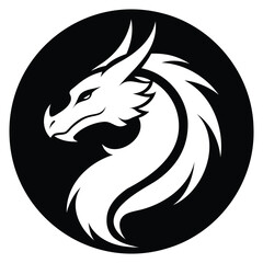 Vector image of a tattoo. Dragon Head Silhouette Circle Vector Art