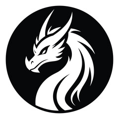 Dragon Head Silhouette Circle Vector Art. Dragon Head Vector Silhouette for Tattoo or Logo
