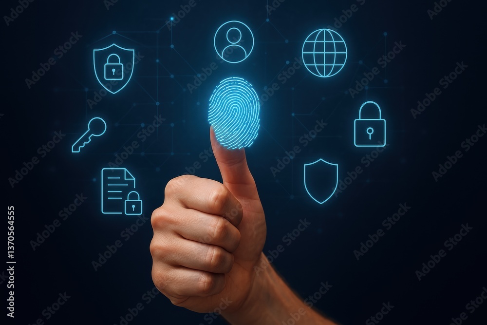 Poster digital identity: captivating image showing a fingerprint representing digital identity in a modern 