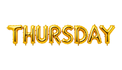 Golden balloon text THURSDAY png