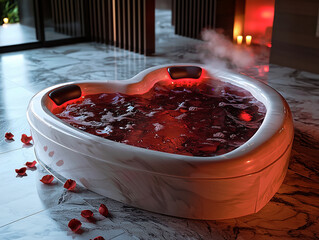 Heart-shaped jacuzzi with a romantic aesthetic