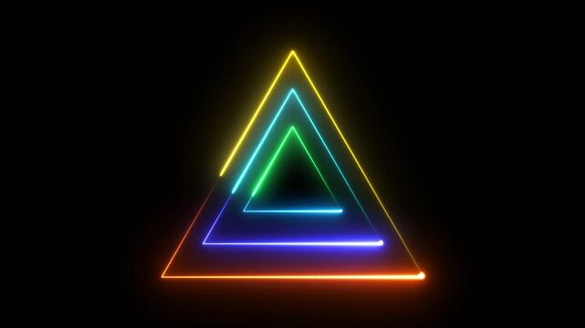 neon triangle frame balack background 4k video.