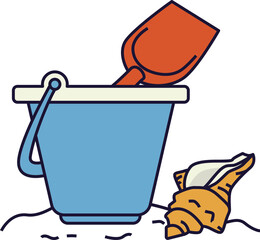 Line illustration Summer vacation icon beach toy, bucket