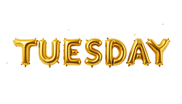 Golden balloon text TUESDAY png