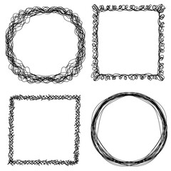Set of four black frames drawn in doodle style