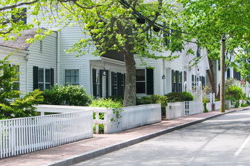 colonial buildings lining a streetn in edgartown massachusetts