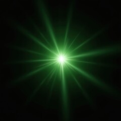 Vivid emerald flare with intense luminous core, expanding radiant beams, smooth gradients, high-resolution light burst, abstract glowing effect, centered on black backdrop