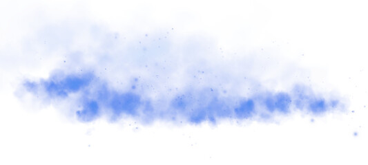 Magic blue smoke with glitter and small particles of twinkling stars. Fog with luminous particles. Blue vapor with stardust. Morning fog over land or water surface, magic haze. PNG.