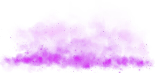 Magic purple smoke with glitter and small particles of twinkling stars. Fog with luminous particles. Purple vapor with stardust. Morning fog over land or water surface, magic haze. Fog or smoke. PNG. © Orange Sky