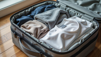 Packing cubes neatly organizing travel clothes in a suitcase  