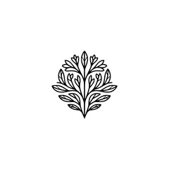 Minimalist Botanical Logo: Black Line Art Tree on Cream Background