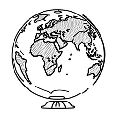 手描き地球儀（ユーラシア中心）｜Hand-drawn Globe (Eurasia Focus)