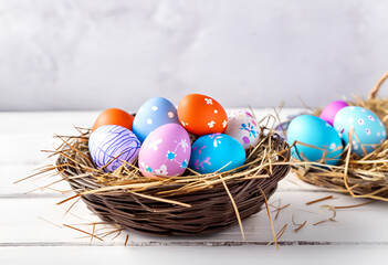 Fototapeta premium easter egg in hay basket