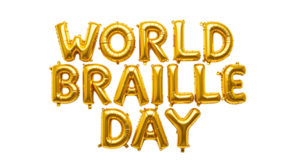 Golden balloon text World Braille Day png