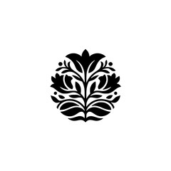 Black Floral Emblem on Cream: Minimalist Nature Design Element