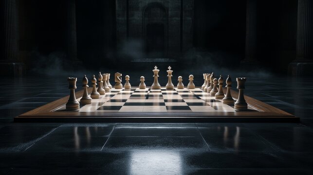 Digital chess game with hologram on chessboard in virtual arena immersive gameplay environment engaging experience - Powered by Adobe