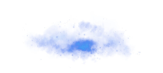 Magic blue smoke with glitter and small particles of twinkling stars. Fog with luminous particles. Blue vapor with stardust. Morning fog over land or water surface, magic haze. Fog or smoke. PNG.