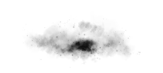 Black smog cloud effect, with small dust particles, isolated transparent special effect. Fog, vapour, magic haze. PNG.
