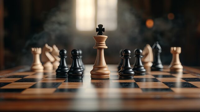 Digital chess game with hologram elements on a chessboard enigmatic environment dynamic perspective