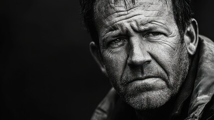 Obraz premium A thoughtful mature man looks directly into the camera lens