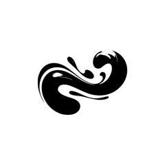 Abstract Black Fluid Swirl on White Backdrop - Elegant Design