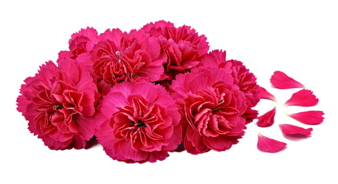 An Artistic Arrangement of Bright Pink Carnation Blossoms, Loosely Piled Together With a Few Petals Gently Falling Away