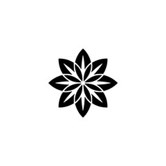 Black Floral Ornament on White: Geometric, Minimalist Design Element