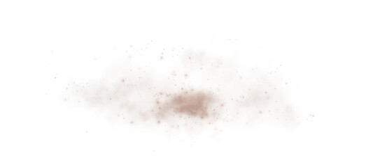 Magic chocolate brown smoke with glitter and small particles of twinkling stars. Fog with luminous particles. Chocolate brown vapor with stardust. PNG.