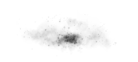Black smog cloud effect, with small dust particles, isolated transparent special effect. Fog, vapour, magic haze. PNG.
