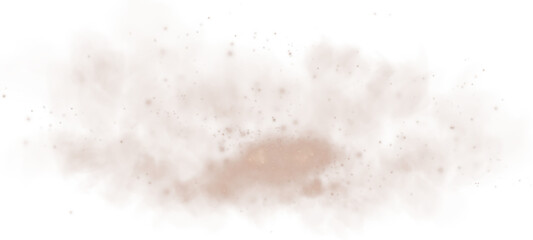 Magic chocolate brown smoke with glitter and small particles of twinkling stars. Fog with luminous particles. Chocolate brown vapor with stardust. PNG.