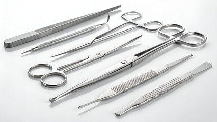 Surgical instrument set, stainless steel tools, medical procedure equipment, precision dissection instruments.
