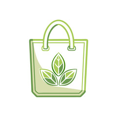 Eco-friendly tote bag design with leaf symbols in green hues  