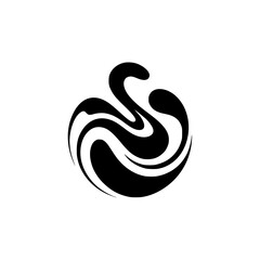 Abstract Black Swirl Logo on White Background