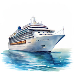 Watercolor big luxury cruise ship ready for summertime isolated on transparent background