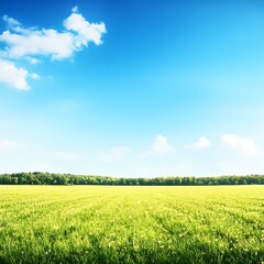 Obraz premium Serene field of lush green grass framed by tall trees offering a peaceful escape into nature's embrace